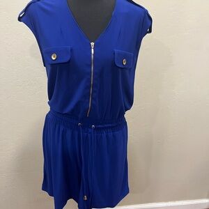 Emma & Michele Blue Sleeveless Jumpsuit with Elastic Waist